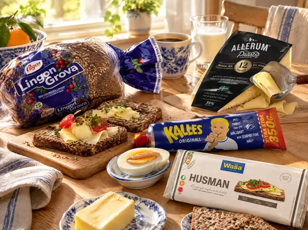 Svensk frukost med Lingongrova, Kalles Kaviar, Präst och Wasa